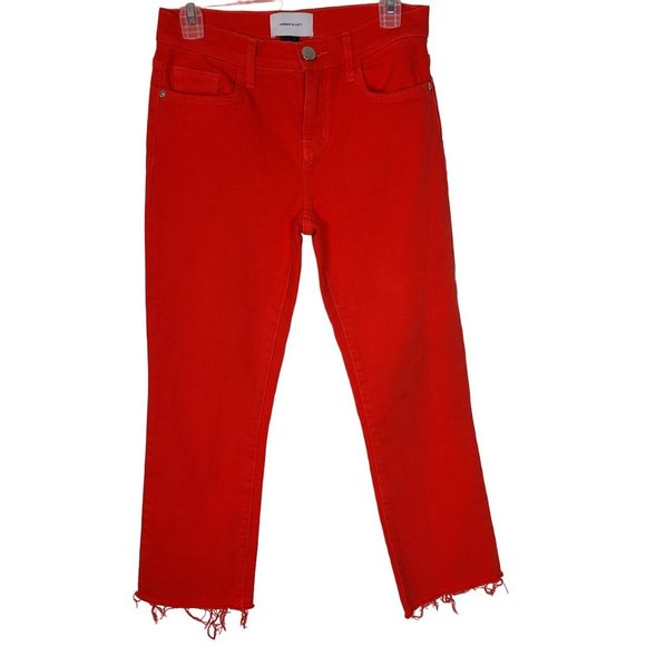 Current/Elliot Womens 26 Fiery Red Raw Hem The Kick Flare-leg Cropped Jeans - Picture 2 of 10